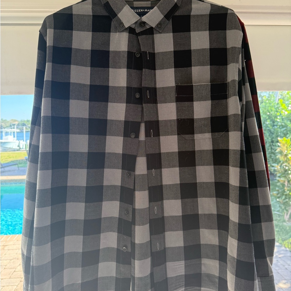 Mizzen+Main Black and Gray Plaid Shirt
